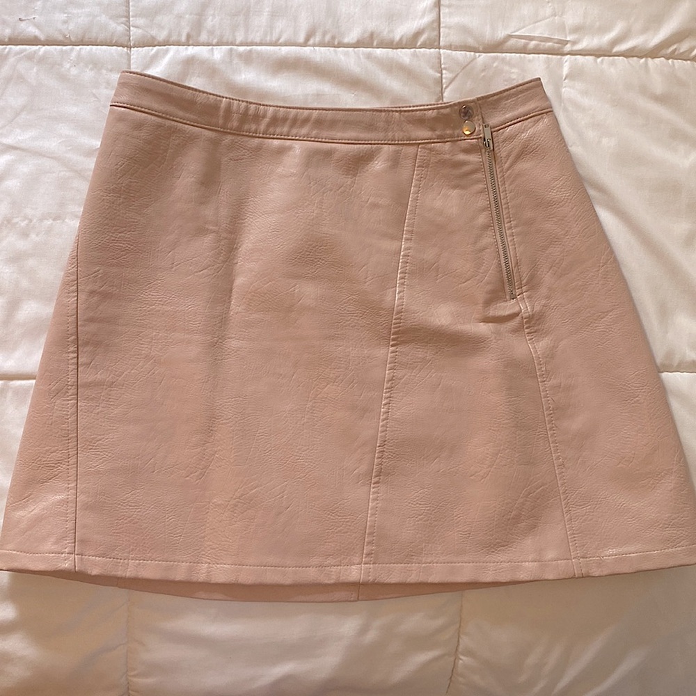 Zara Dust Pink Patten Faux Leather Mod Skirt Large